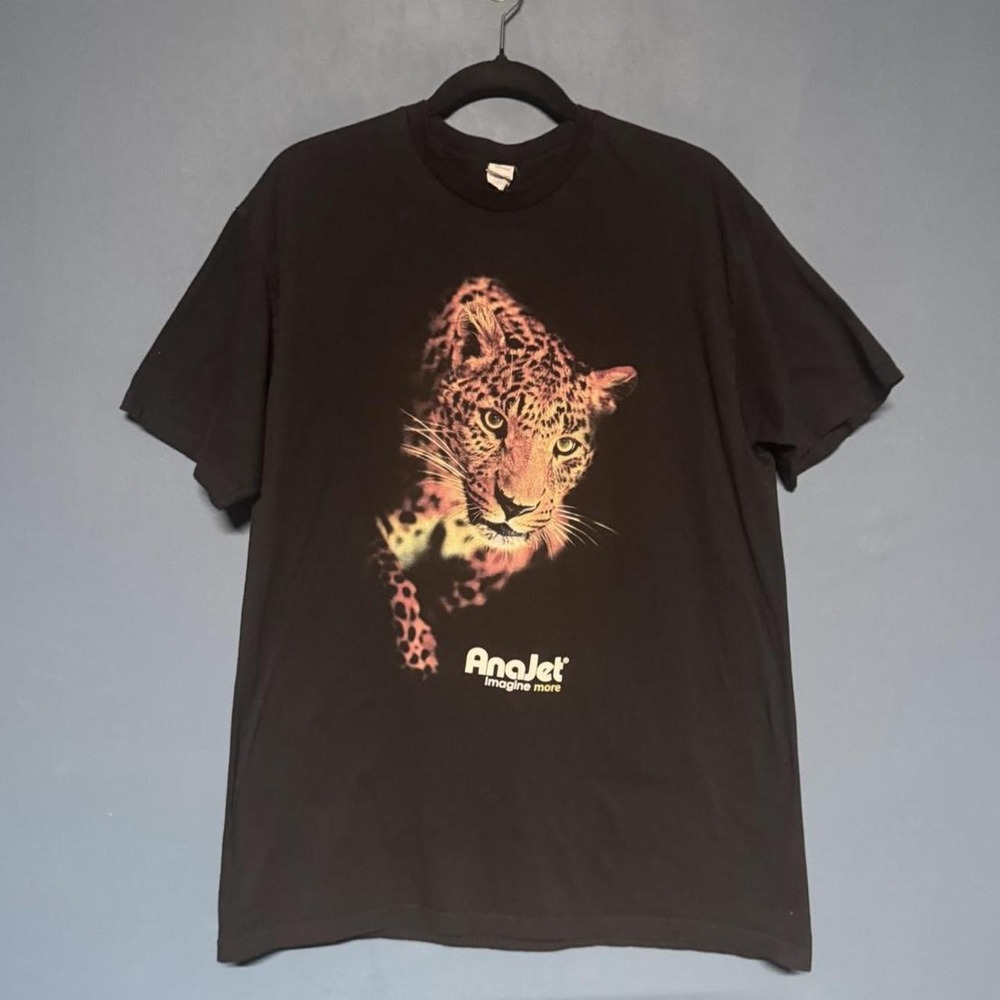 Black Leopard T Shirt Size Large Anajet Tee Cat Cheetah Animal Y2K Indie Retro